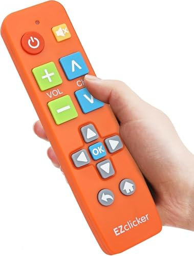 EZclicker Big Button Universal TV Remote (Orange) Simple Easy to Use, Great for Seniors, Works with Major TV Brands (2xAAA Batteries Not Included)