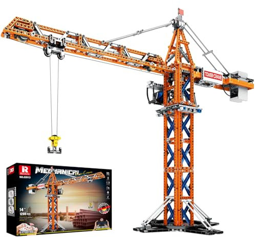 Reobrix Kran Baustein Set, RC Turmdrehkran Baufahrzeug Modellbausätze mit Doppelmotoren 22013, Stadtkran Spielzeug für Erwachsene, Geschenk für 14+ und Baumaschinenliebhaber(1288 Stück)