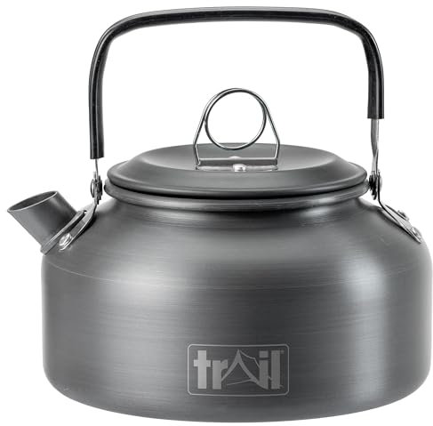 Trail 0.8L Camping Kettle, Lightweight Compact Hard Anodised Aluminium, Fast Boiling, Rust Resistant, Folding Heat Resistant Silicone Handle, Stove Top Outdoor Travel Kettle with Mesh Bag (0.16kg)
