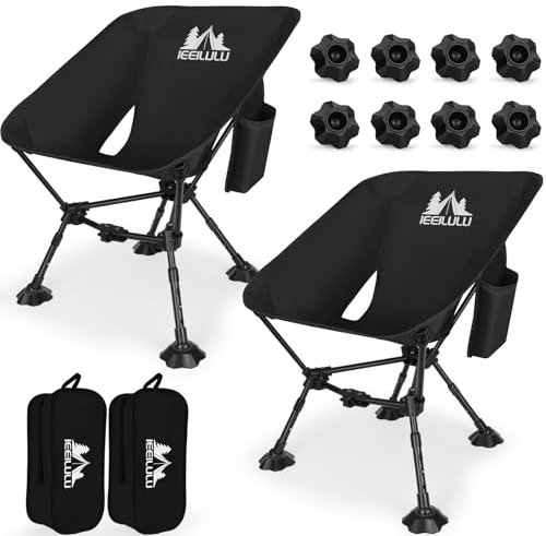 JONRRYIN Chaise Pliante Camping, Chaise de Plage Pliable Chaise Pliante Ultra Légère Chaise Camping Portable avec Deux Poches Latérales et 3 Niveaux de Réglage de Hauteur pour Extérieur (2, Noir)