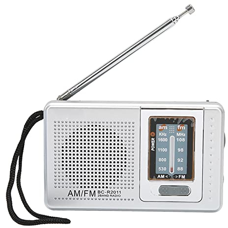 AM FM Portable Radio, Battery Powered Mini Radio Universal High Performance Receiver with Stereo Speaker, Telescopic Antenna, Grey