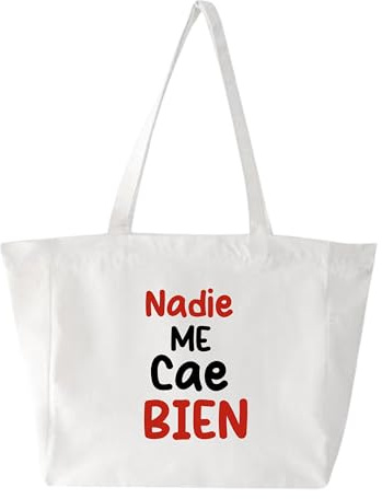 Stofftasche mit der Aufschrift Niie Me Cae Bien, Einkaufstasche aus Polycotton, Weiß, Tragetasche mit Reißverschluss, Stoffbeutel mit Botschaft, wiederverwendbare Einkaufstasche, faltbare Tasche