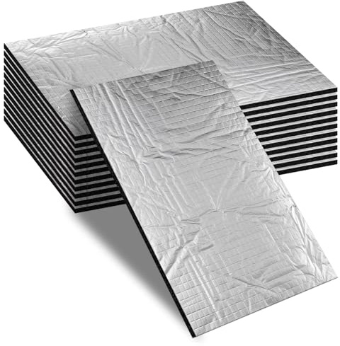 Lot de 12 plaques d'isolation en aluminium de butyle 400 x 250 x 5 mm - Isolation ignifuge - Imperméable - Tapis d'isolation anti-vibrations autocollant pour isolation acoustique et isolation