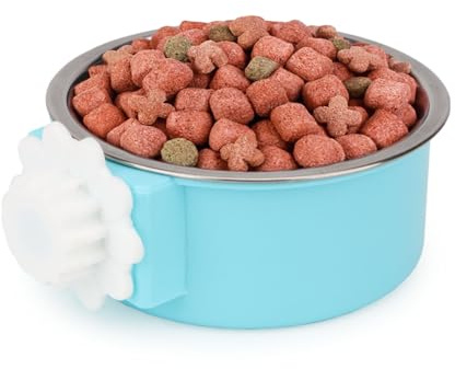 Reshiho Hundenapf, abnehmbarer Edelstahlhütte, zum Aufhängen von Futter und Wasser, kein Verschütten, für Welpen, Katzen, Kaninchen, Meerschweinchen, Blau