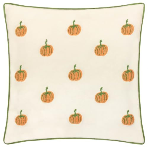 furn. Wylder Pumpkin Spice Cushion Cover (Multicolour - 45x45cm) | Reversible Autumnal Pumpkin Tufted Piped Velvet Case