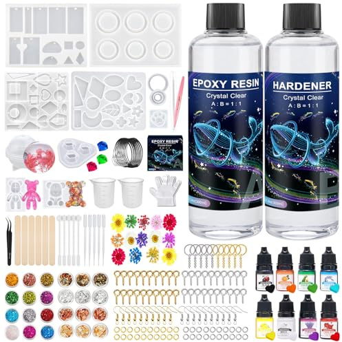 BBWELL Epoxidharz Set Anfänger 600ml epoxidharz glasklar gießharz - 1: 1 Verhältnis mit Epoxidharz Farbe,Harz Gießen Zubehör,Silikonformen,Epoxy Resin für DIY Schmuckherstellung,Handwerk,Holz,Aquarium