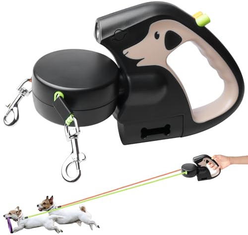 Doppelte Einziehbare Hundeleine, Rollleine Mit Led Licht, Ausziehbare Doppel Hundeleine Für 2 Hunde, 3M Hundeleine Flexi, Anti Rutsch Griff Schnellbremsknopf Für Kleine Und Mittelgroße Hunde(Braun)