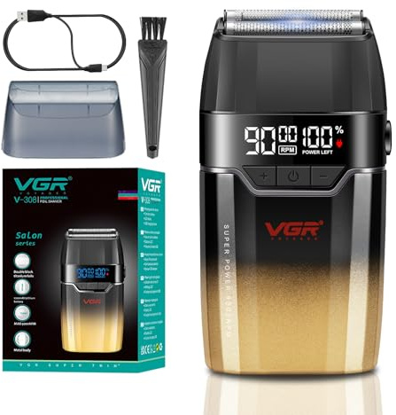 VGR 308 Folienrasierer Herren kabellos, Null Maschine Haare Mit LED Anzeige | Kompakter Reiserasierer mit Doppelschicht Titan Floating Folie Klinge und 9000RPM Hochleistungsmotor USB Aufladung