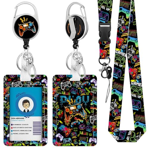 Game ID Badge Holder Retractable with Breakaway Lanyard, Gamepad Heavy Duty Badge Reel for Healthcare Hospital, Doctor, Teacher, Office Gift, Game Lover