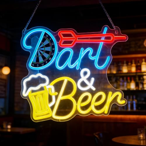 XPJBKC Beer Darts Neon Light, Bar Led Neon Sign with 10 Adjustable Brightness, USB Powered Beer Neon Signs for Bedroom Man Cave Bar Club Decor, Gift for Beer Darts Game Lovers