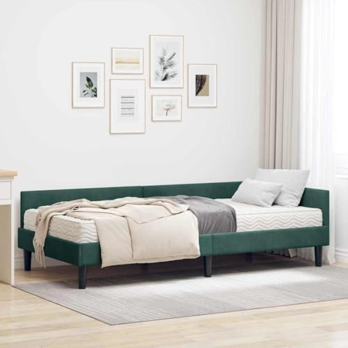 Owoxanthellate Eckbettgestell mit Matratze 194x94x57 cm Grün Samt Soft Touch Polsterbett Modernes Design Mittelfeste Liegefläche für Schlafzimmer Jugendzimmer Gästezimmer