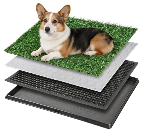 Hundetoilette mit Tablett, System künstlicher Rasen-Toilettentrainer, Wiederverwendbar Pinkelmatte für Hunde, Tragbare Hundetoilette für Indoor/Outdoor zur Stubenreinheit, 50 x 40CM (Mit Urinierpad)