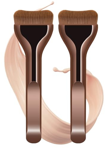 Lot de 2 Pinceau Fond De Teint Fluide pour Maquillage du Visage, Pinceaux Maquillages Pour Le Teint, Pinceau Anti Cerne, Professionnel Kabuki Pinceaux pour le visage, Parfait Pour le Mélange Liquide