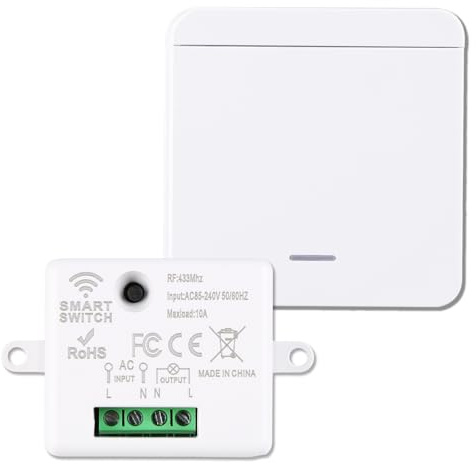 Interrupteur Sans Fil Interrupteur d'éclairage Sans Fil kit 10 A 240 V | avec émetteur et Contrôleur Récepteur Va et Vient Télécommandé Portée 50m pour Éclairage Ventilateurs en Intérieur/Extérieur