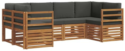 vidaXL Sofa-Set mit Kissen, 20 Stück, Natur und Anthrazit, modernes Gartensofa-Set, rechteckig, langlebig, aus Akazienholz