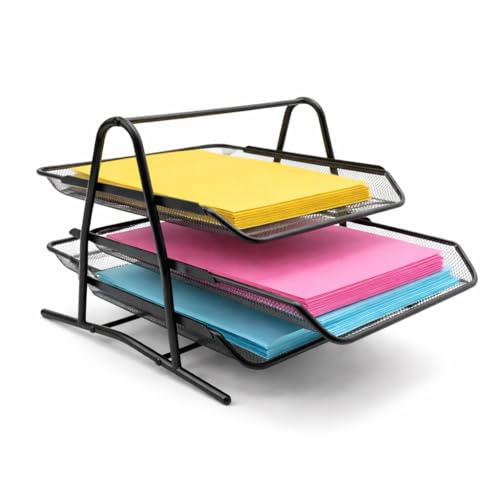 Dokumentenablage Metall 3 Fächer für A4 stabile Briefablage schwarz | Moderner Dokumenten Organizer mit 3 Ebenen Ablage Schreibtisch Papierablage Schreibtischablage Büroablage