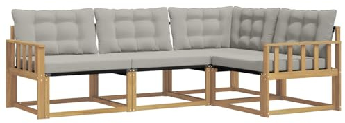 vidaXL Outdoor-Sofagarnitur mit Kissen 4 pcs Weiß und Hellgrau, Garten Loungeset, modernes Outdoor Sofa, langlebige Möbel, stylische Terassen-Sitzgelegenheiten, ideal zum Entspannen