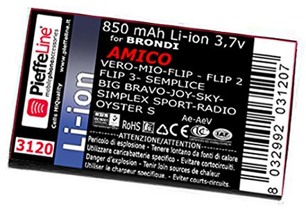 PIEFFELINE Batteria per Brondi Amico Simplex Elegant 2 Vero Mio Flip+ Flip 2/3 Semplice+ Big Bravo Sicuro+ Joy Sky SIMPLEX Sport Radio