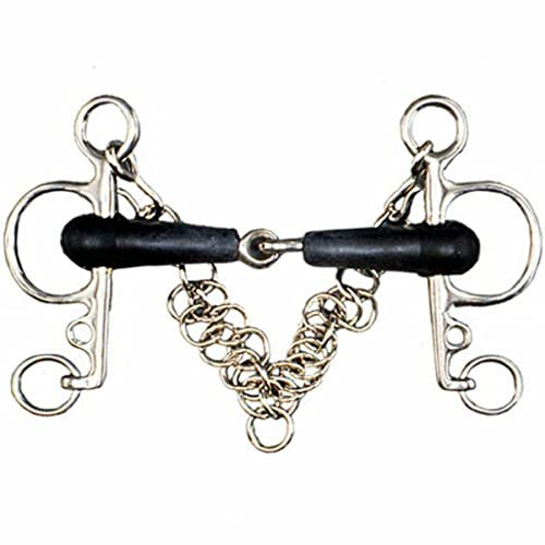 Morso Pelham rivestito in gomma imboccatura 20 mm con barbozzale e ganci 13,5 cm