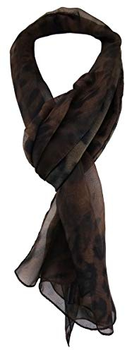 TigerTie Unisex Chiffon Schal in dunkelbraun schwarz Leoparden Muster - Gr. 160 cm x 36 cm