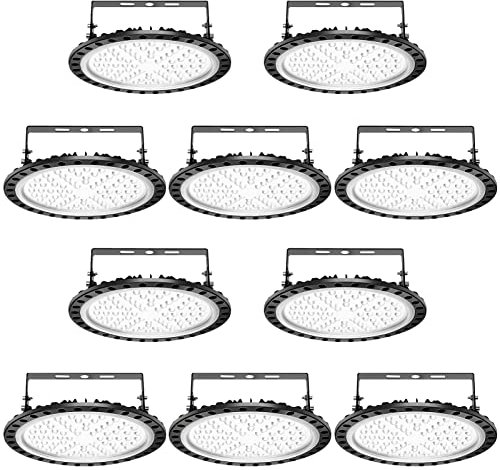 papasbox 10 Pack LED UFO Industrielampe, 300W LED Hallenstrahler Deckenleuchte High Bay Licht, SMD 2835 LED Flutlicht Pendelleuchten, Kaltweiß 6000-6500K, Industriebeleuchtung Werkstattlampe