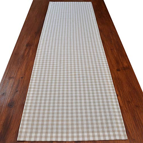 Tischläufer Hannah hochwertige Landhaus-Tischdecke beige-weiß kariert | weiche rustikale Tischdeko Karo-Muster | langlebig, pflegeleicht Küche und Ferienhaus | Tischband Länge x Breite 140 x 40 cm