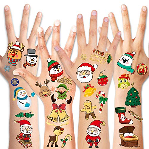 Konsait Tattoo Kinder, Glitzer Weihnachten Temporäre Tattoos Set Kinder, Weihnachten Kindertattoos Aufkleber für Mädchen, Jungen, Kindergeburtstag Mitgebsel Party Kinder Spielen oder Geschenkidee