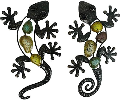 Liffy Metal Gecko Wall Decor Lizard Garden Art Hanging Outdoor Decorations for Patio or Fence, Set of 2