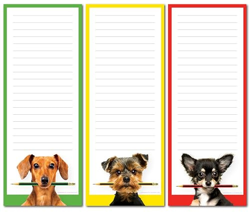 Funny Dogs Große magnetische Notizblöcke für Kühlschrank (3 Packung), 3,5 x 9 – 50 Blatt pro Block, Einkaufslisten-Magnetblock für Kühlschrank, niedliche Notizblöcke, Memo-Block, Mahlzeitenplaner,