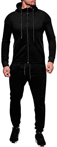 amropi Hommes Jogging Survêtement Sweat-Shirt à Capuche et Pantalon Combinaison de Sport Noir,5XL