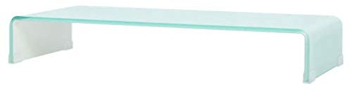 SKM Meuble TV/pour Moniteur 90 x 30 x 13 cm Verre Blanc-146