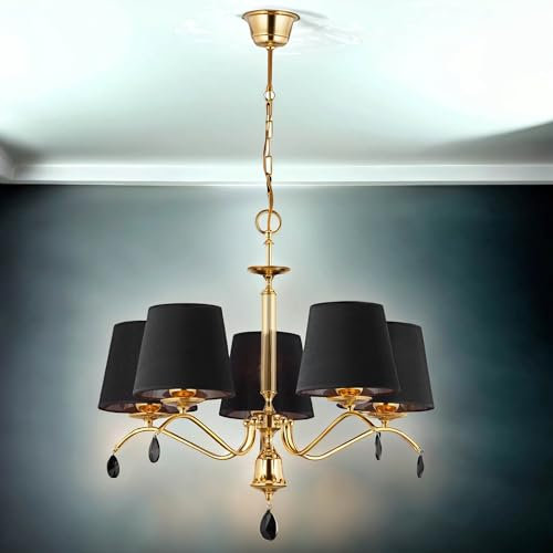 Licht-Erlebnisse Eleganter Kronleuchter in Messing Schwarz Klassisch E27 dekorative Hängelampe Esszimmer MINEE