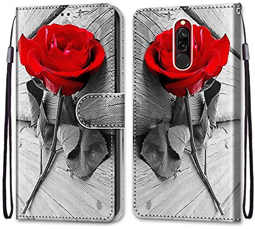 Mo-Somnus Cover per Xiaomi Redmi 8, Custodia in PU Pelle Magnetica Libro Flip Caso Antiurto Portafoglio [Supporto Stand] con Porta Carte e Cinturino da Polso Wallet Protettiva Case (Rosa)