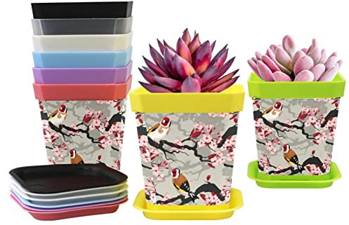 Lot de 8 petits pots de fleurs carrés décoratifs de 7 cm - Branche de graines de cerisier - Pots de pépinière pour plantes succulentes et semis