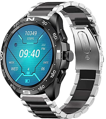 Onetuo Armband Kompatibel mit LEMFO 1.32 Zoll Smartwatch I32, Classic Edelstahl Uhrenarmband für LEMFO I32 Smartwatch (Silber-Schwarz)