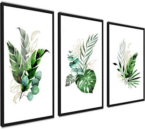 ag.art deco 3er Set Poster Ohne Rahmen Wanddeko Wohnzimmer Modernes Design | Natur 50x70 Botanische für Wand Deko Wohnzimmer oder Schlafzimmer Kunstdruck mit Motiven von Grüne Pflanzen Bilder, Flur