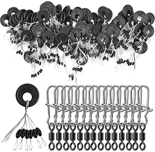 QIQN Posenstopper Gummistopper Schnurstopper Angeln 6 in 1 Gummi Angeln Bobber Stopper mit Wirbel Angeln 100 Set (Oval M)