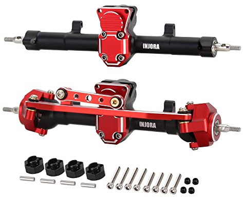 INJORA Vorder und Hinter RC Achsen CNC Aluminium Komplett Achse mit Schneckengetriebe Set für Axial SCX24 Deadbolt C10 JLU Gladiator Bronco 1/24 RC-Crawler Upgrade Teile