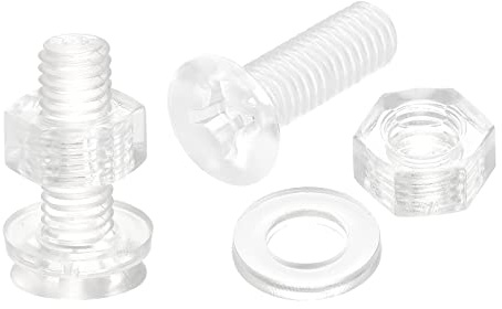 sourcing map 20 Sätze Kreuzschlitz Maschinenschrauben M6 x 20mm Kunststoff mit Muttern und Unterlegscheiben PC Flachkopf Maschinenschrauben Transparent