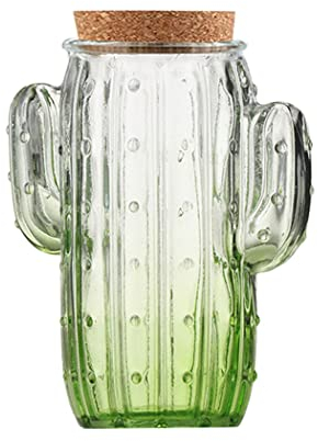 123Arts Glas Relief Kaktus Süßigkeiten Glas Bonbondose Snack Glas Lebensmittel Vorratsdose mit Deckel