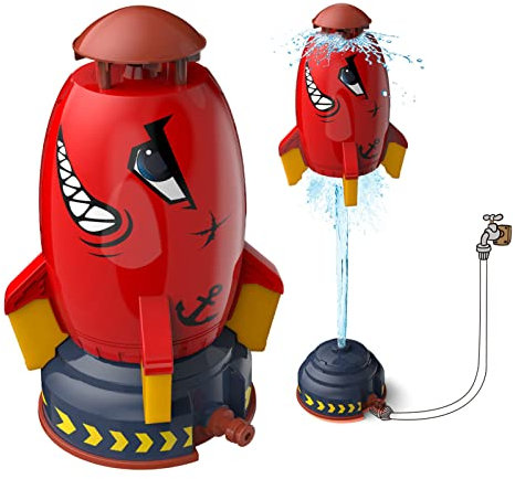 Goolsky Outdoor Water Sprinkler for Kids, Rocket Design Water Powered Liftoff & Spin, Outdoor Water Pressure Lift Sprinkler Toy, Summer Garden Water Play Toys & Birthday Gift for Girls Boys