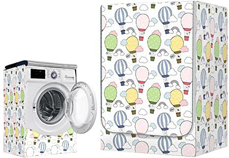 Odot Funda Lavadora Exterior Impermeable, Universal Cubierta para Lavadora y Secadora Carga Frontal, Funda de Protección Solar Antipolvo con Cremallera (S-Capacidad 6~7.5kg,Globos de Colores)