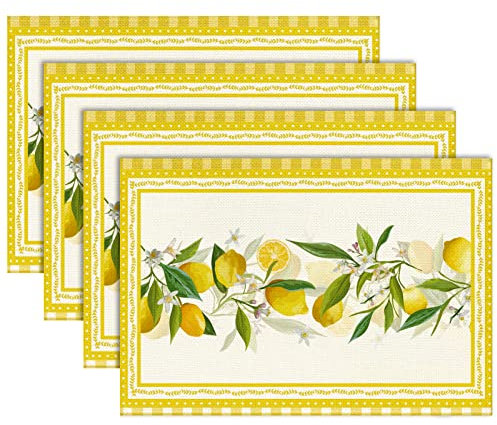 Zitronen Tischsets 4er Set Platzsets Tropische Früchte Platzset Frühling Sommer Dekoration für Zuhause Restaurant Speisetisch Urlaub Party 30x45cm