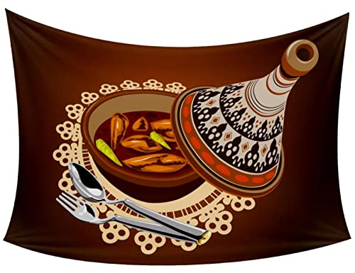 Sambal Chicken Tajine Served with Olives Pot Tapiz para colgar en la pared, tapiz personalizado de 60 x 40 pulgadas, 60 x 51 pulgadas, decoración de pared