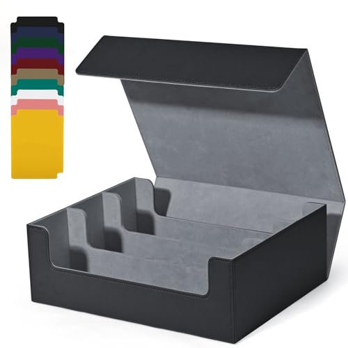UAONO Cajas de almacenamiento de cartas coleccionables para más de 1800 tarjetas, cajas magnéticas de primera calidad, con separadores, para tarjetas TCG Magic The Gathering YuGiOh (negro)