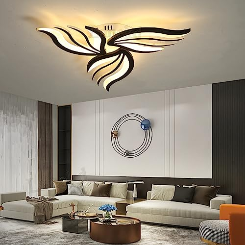 Wohnzimmer Lampe LED Modern Schlafzimmer Deckenleuchte Blumen Design Dimmbar mit Fernbedienung Deckenlampe Esszimmer Esstischlampe Pendelleuchte für Küche Kinder Zimmer Büro Deko Hängend Leuchten