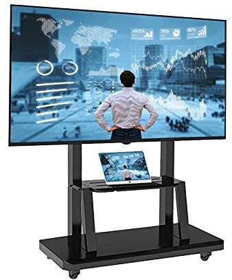 GGZONE Office Heavy Duty TV Cart, Rolling TV Stand For 32-75 Inch TVs, Height Adjustable Floor Trolley Stand With Laptop Shelf, Load 120Kg beautiful scenery