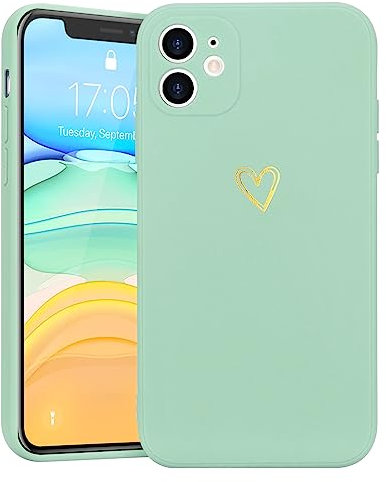 Wirvyuer for iPhone 11 Phone Case with Cute Heart Pattern Soft Shockproof Protective Silicone Case for Women Girls, Mint Green
