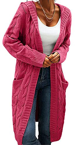 GeGekoko Cardigan da donna con cappuccio, manica lunga, cardigan in maglia grossa, aperto sul davanti, maglione casual autunnale e invernale con tasche, S