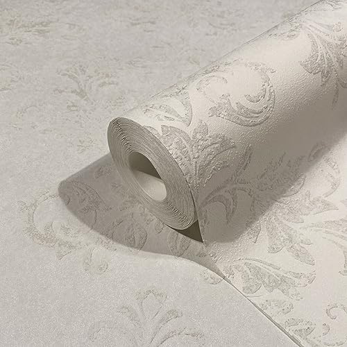 marburg Tapete Weiß Barock Muster Ornamente Ornamental Klassisch für Wohnzimmer Schlafzimmer oder Küche 100% Made in Germany 10,05 x 0,53m